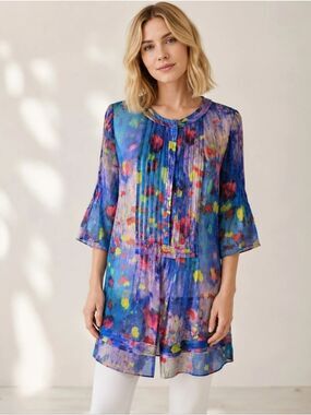 Elie Tahari Jillie Blue Lagoon Silk Tunic – Size Small – NWT – $298 Retail